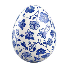 Blue Floral Easter Egg: A pristine white egg adorned with a delicate blue floral pattern, perfect for Easter celebrations or spring-themed designs.