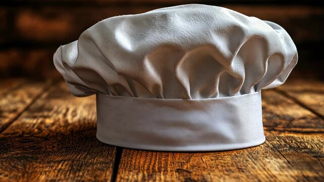 White chef toque on wooden table background
