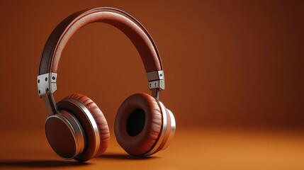 Stylish Brown Leather Headphones on Minimalist Background