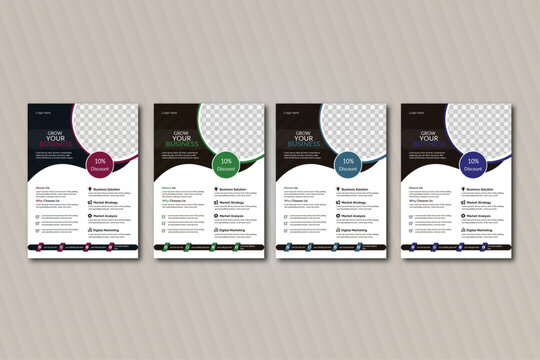 a bundle of 4 templates of different colors a4 flyer template,  creative corporate & business flyer Brochure template  design, IT  flyer is Multipurpos editable  template design 