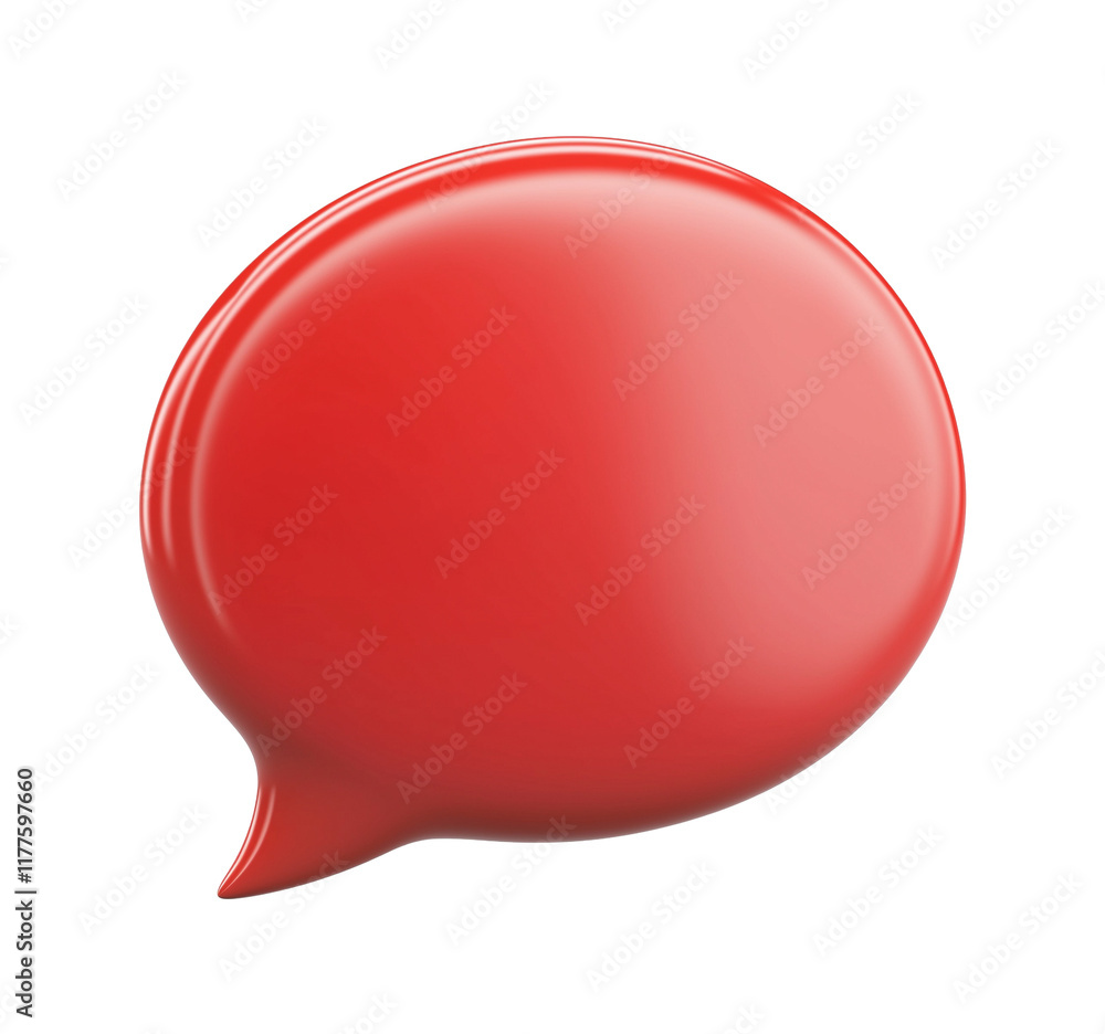 Poster red glossy circular speech bubble transparent image. blank talk balloon isolated cutout 3d render. c