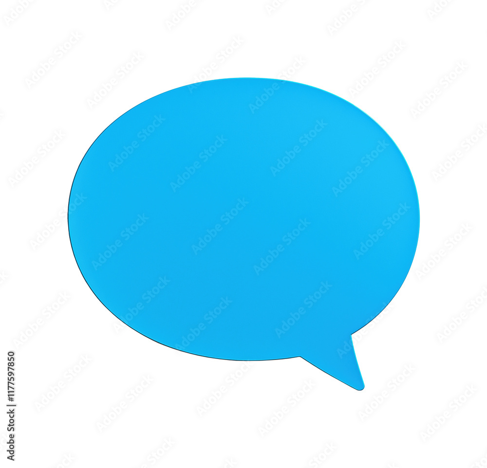 Poster simple blue circular speech bubble transparent image. blank talk balloon isolated cutout 3d render. 