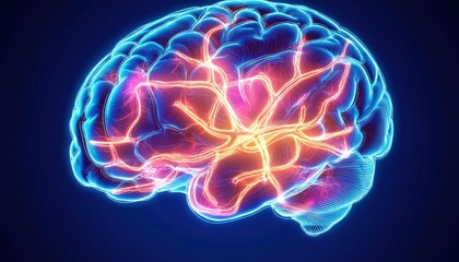 Human Brain Anatomy Neural Network Glowing Neurons Neurobiology Medical Illustration