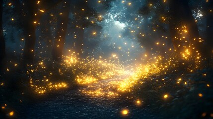 Enchanted Moonlit Forest with Mesmerizing Luminescent Fireflies