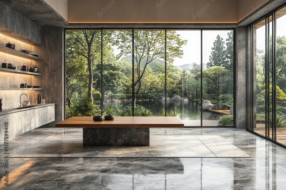 Poster in this kitchen, smooth surfaces and a minimum of open shelving contribute to a sleek and uncluttere