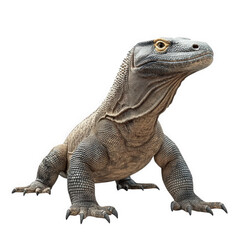 Obraz premium large. realistic depiction of a komodo dragon. showcasing its detailed texture and posture the creature is presented against a plain white background. emphasizing its size and features. likely for edu
