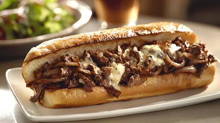 Gourmet Cheesesteak with Melted Cheese and Fresh Ingredients