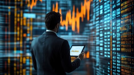 Fototapeta premium Businessman analyzing financial data on digital screen 