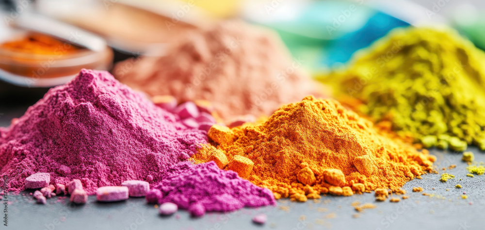 Poster vibrant explosion of multicolored powders and spices in various hues