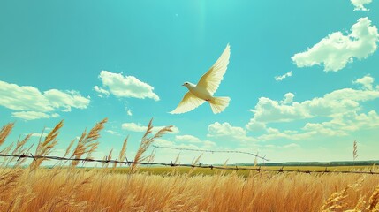 Obraz premium Bird in Flight Over Golden Wheat Field