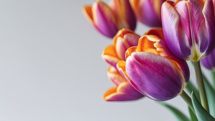 Fototapeta premium Vibrant tulip petals in shades of purple and orange for floral design