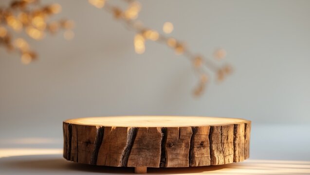 Wooden Tree Slice Display Stand Natural Rustic Design.