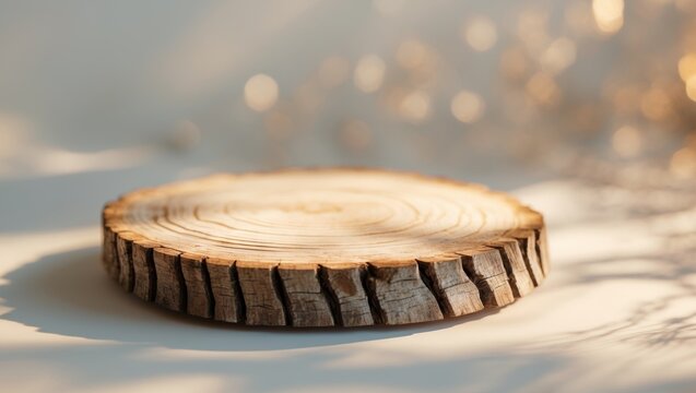 Wooden Tree Slice Display Stand Natural Rustic Design.