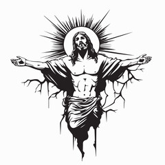 Black and white Christ the Redeemer Standing Gracefully Before the Radiant Sunlight in a Stunning Vector Illustration