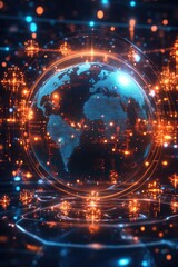Obraz premium holographic globe surrounded by glowing blockchain nodes symbolizing global cryptocurrency networks
