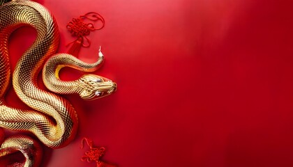Golden Snake Chinese New Year Decor Red Background Festive Ornament
