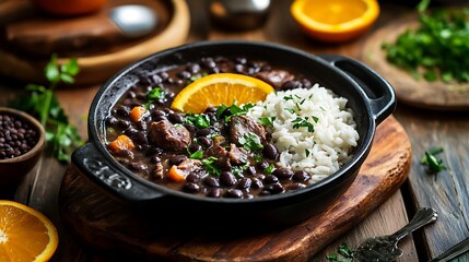 Feijoada Brazilian Black Bean Stew with Rice and Orange