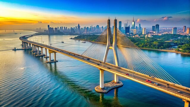 Mumbai Atal Bridge Aerial View: Close-up of Modern Infrastructure
