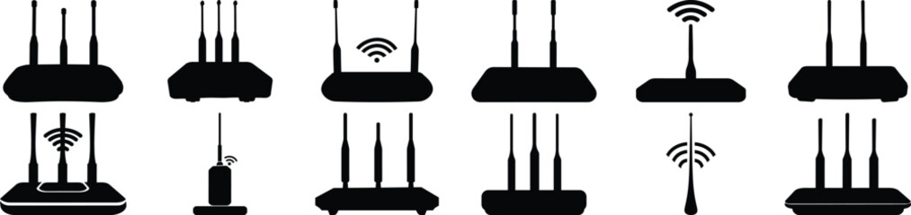 Router silhouette set vector design big pack of internet illustration and icon