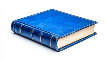 Blue Closed Notebook on White Background - A closed blue notebook, standing upright, symbolizes knowledge, secrets, stories, history, and potential.  Classic and timeless.