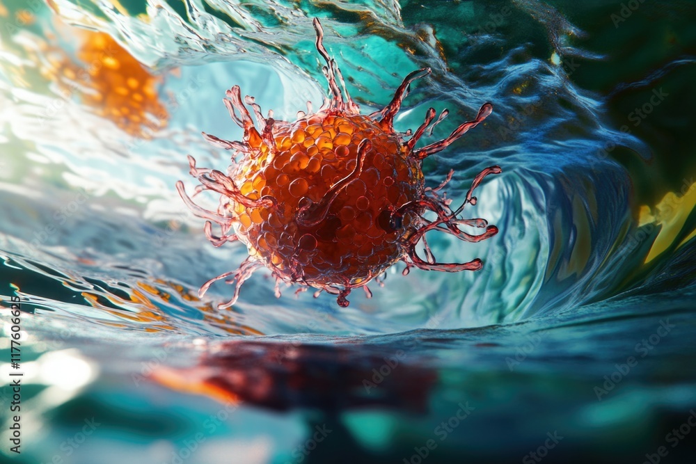 Aufkleber macro shot of human cell rendered in 3d floating in vivid liquid environment under microscope view