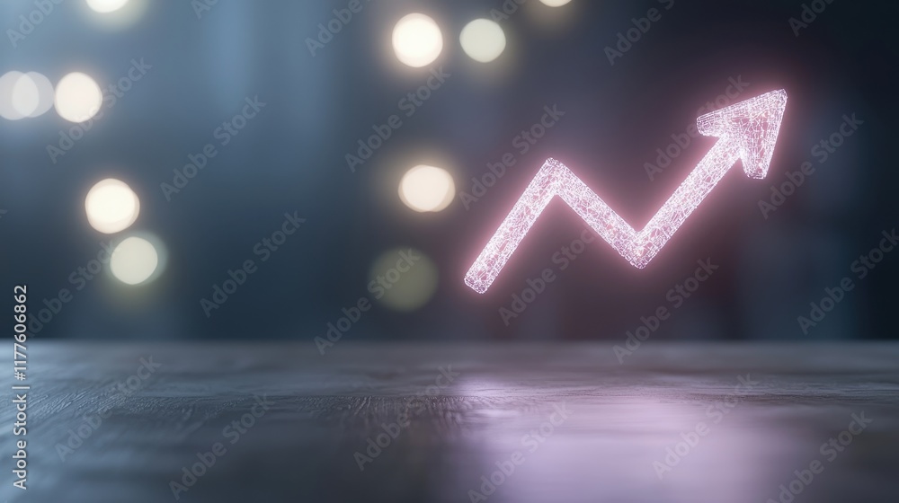 Poster growth arrow with sparkles on a soft background