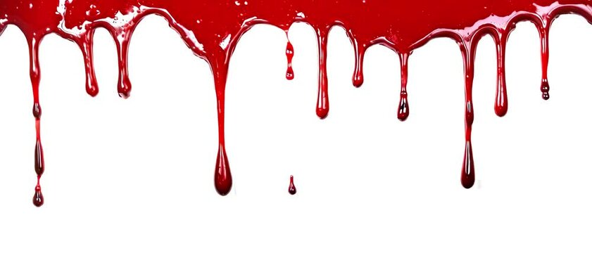  Dripping Blood on White Background 4K Seamless Loop Video. Horror, Crime Scene, and Halloween Concept Animation.