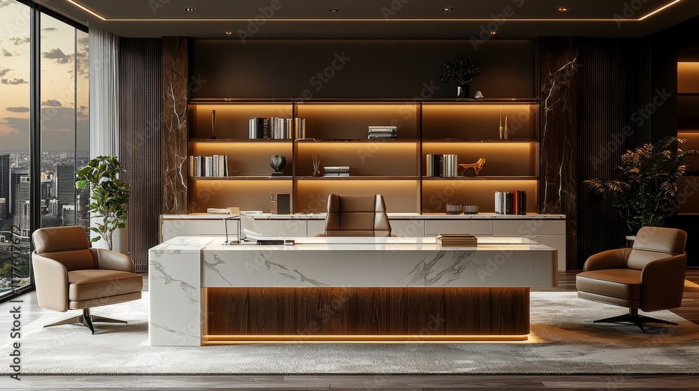 Poster the minimalist design of a workplace highlights simplicity and functionality through the use of neut
