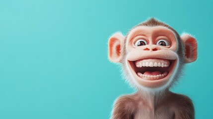 Funny smiling monkey on a blue background