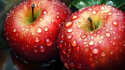 Fresh apples with water drops on dark background