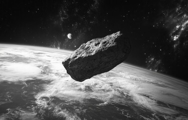 steroid Apophis Near Earth - Detailed View of a Rocky Celestial Object Floating in Outer Space Above Earth's Atmosphere with Cratered Surface and a Stunning Cosmic Background for Astronomy and Science