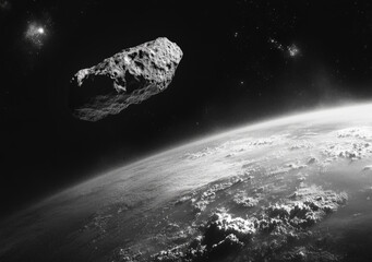 steroid Apophis Near Earth - Detailed View of a Rocky Celestial Object Floating in Outer Space Above Earth's Atmosphere with Cratered Surface and a Stunning Cosmic Background for Astronomy and Science