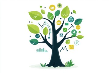 Data-driven growth visualization digital environment infographic of a cartoon tree nature cheerful design concept