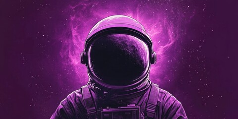 Astronaut Silhouette Against a Purple Nebula Background