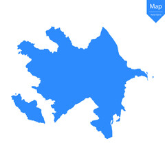 Blue map of Azerbaijan isolated on white background. Vector illustration eps10.	
