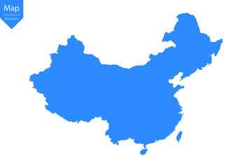 Blue map of China isolated on white background. Vector illustration eps10.	
