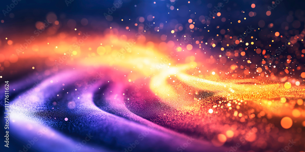Poster abstract colorful particles flowing background with bokeh effect