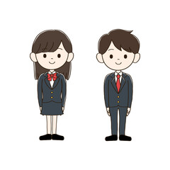 ブレザーを着た男女の高校生の全身