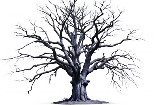 leafless old spooky tree isolated on white background PNG.AI GENERATED