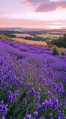 Lavender Field Sunset: Serene Purple Landscape at Golden Hour