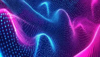 Fototapeta premium Abstract Neon Wave Background Pink Blue Digital Flow Glowing Particles