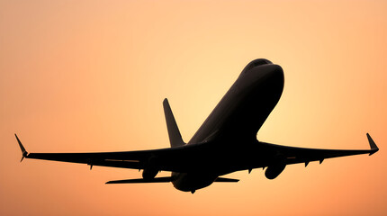 Fototapeta premium Silhouetted Jet Against Soft Pastel Sky with Backlighting and Warm Golden Hour Tones for Fine-Art Aviation Photography