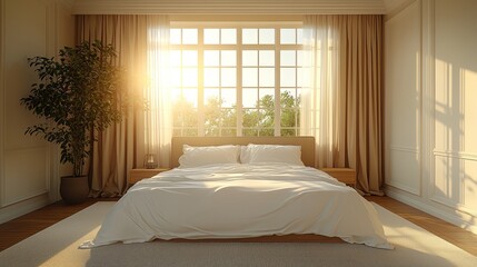 Neat and uncluttered bedroom with soothing natural light