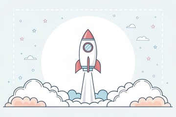 Fototapeta premium cute rocket mockup copy space illustration background