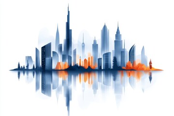 Obraz premium A flat 2D illustration of the Dubai Frame, with one side depicting the city historical past and the other its modern skyline on a clean white canvas