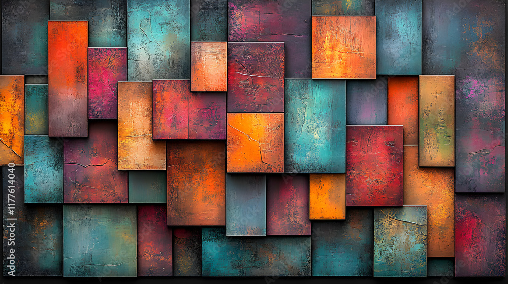 Poster Abstract colorful textured rectangular blocks pattern background. Ideal for modern design projects, websites, and presentations.