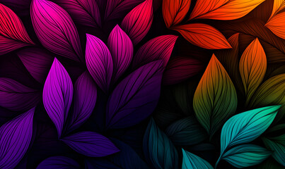 Vibrant, multicolored leaves create a stunning abstract background, ideal for design projects needing a bold, nature-inspired aesthetic.