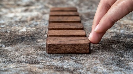 Hand Tapping Wooden Blocks on Rustic Surface