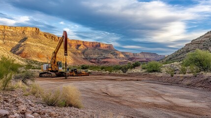 Obraz premium Construction Equipment in Desert Landscape
