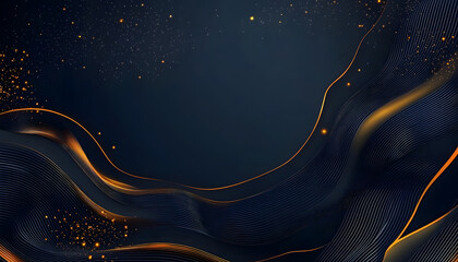Abstract Dark Blue Gold Wave Design Background